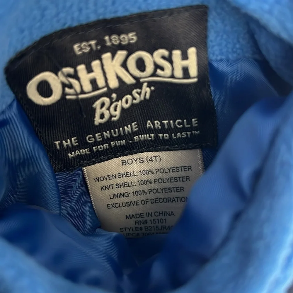 OshKosh B'gosh Toddler Blue Reversible Fleece Windbreaker Lightweight Jacket 4T
